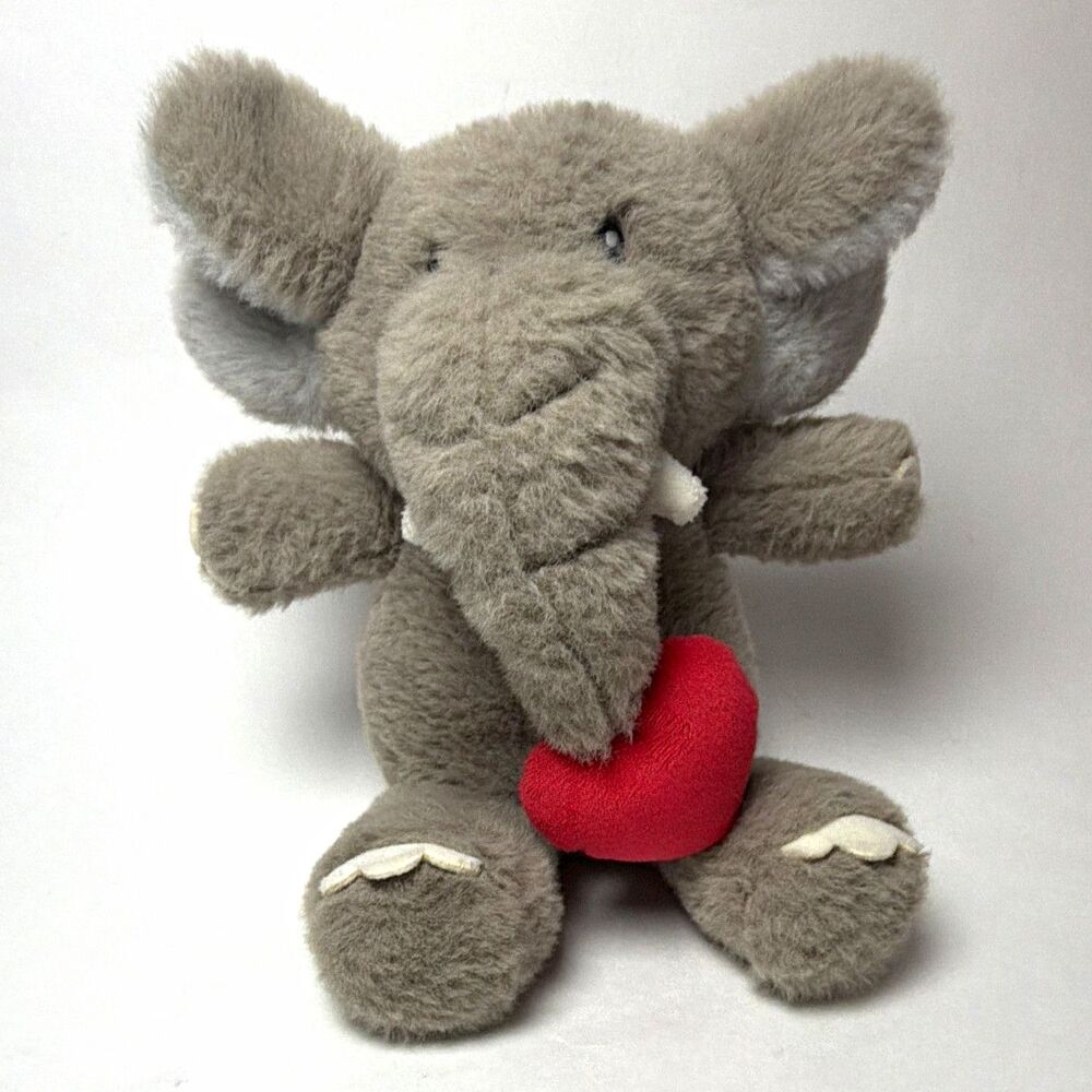 Giggle Scape Gray Elephant Plush Stuffed Animal w/ Red Heart Small